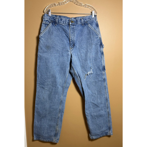Vintage Carhartt Carpenter Jeans Denim Cargo Y2K Mens Size 36x32 - Picture 1 of 7